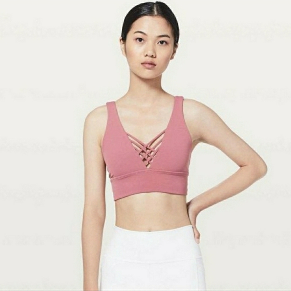 🌸AvaiLable💕inQuire🌸RARE♡Lululemon Strappy LongLine Plunge Cage Bra Moss Rose - Picture 4 of 11